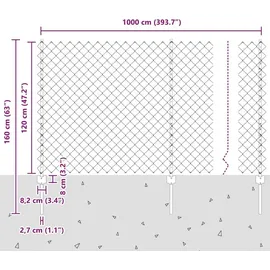 vidaXL Maschendrahtzaun 1,2 x 10 m Silber/Stahl