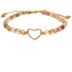 Samapura Wassermelonen-Quarz-Herz-Armband | Gold Faden Armbänder & Armreife   Damen 