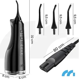Maltec Munddusche Zahndusche elektrisch MalTec Toothie X60 150PSI Akku 2600 mAh 4 Betriebsmodi kabellos Schwarz Reisetasche
