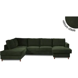 best mobilier Lisa Design Jake - Wohnlandschaft - mit Schlaffunktion und Bettkasten - 7-Sitzer - aus Cord - links Grün