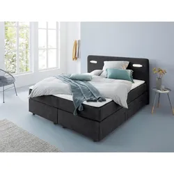 Boxbett INOSIGN "Luan", schwarz, B:187cm L:211cm, Komplettbetten, Boxspringbett, Schubkästen, LED-Beleuchtung und Topper, in Breite 120 cm und 180 cm