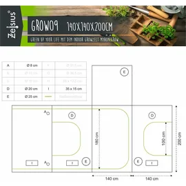 Zelsius Growzelt 140 x 140 x 200 cm Grau/Schwarz