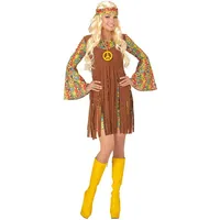 shoperama Hippie Damen Kostüm Kleid Stirnband und Kette 60er 70er Jahre Flower Power Piece Seventies Sixties, Größe:XL