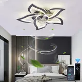 Moderne Lampe Ventilator Und Fernbedienung APP Deckenventilator Mit Beleuchtung Leise LED Dimmbar DC Deckenventilator Licht 6 Geschwindigkeit Reversibel Für Schlafzimmer Wohnzimmer-Black