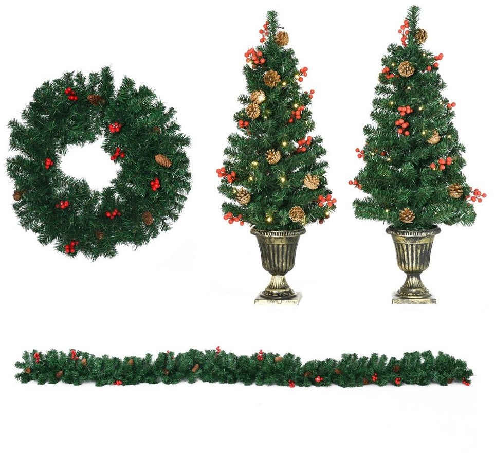 HOMCOM Künstlicher Weihnachtsbaum 4-teiliges Set Weihnachtsschmuck inkl. LED Beleuchtung, Nordmanntanne, 4 tlg. grün