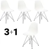 Vitra Stuhl Eames Plastic Side Chair  83x46.5x55 cm Gestell verchromt, Sitz weiß silber, 4 Stück, Designer Charles & Ray Eames