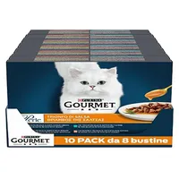 Purina Gourmet Perlen Triumph der feuchten Sauce Katze mit Rind, Huhn, Lachs und Thunfisch, 80 Beutel à 85 g