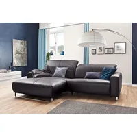 KAWOLA Sofa YORK Leder Life-line mocca Rec links Fuß Metall Chrom matt mit Sitztiefenverstellung