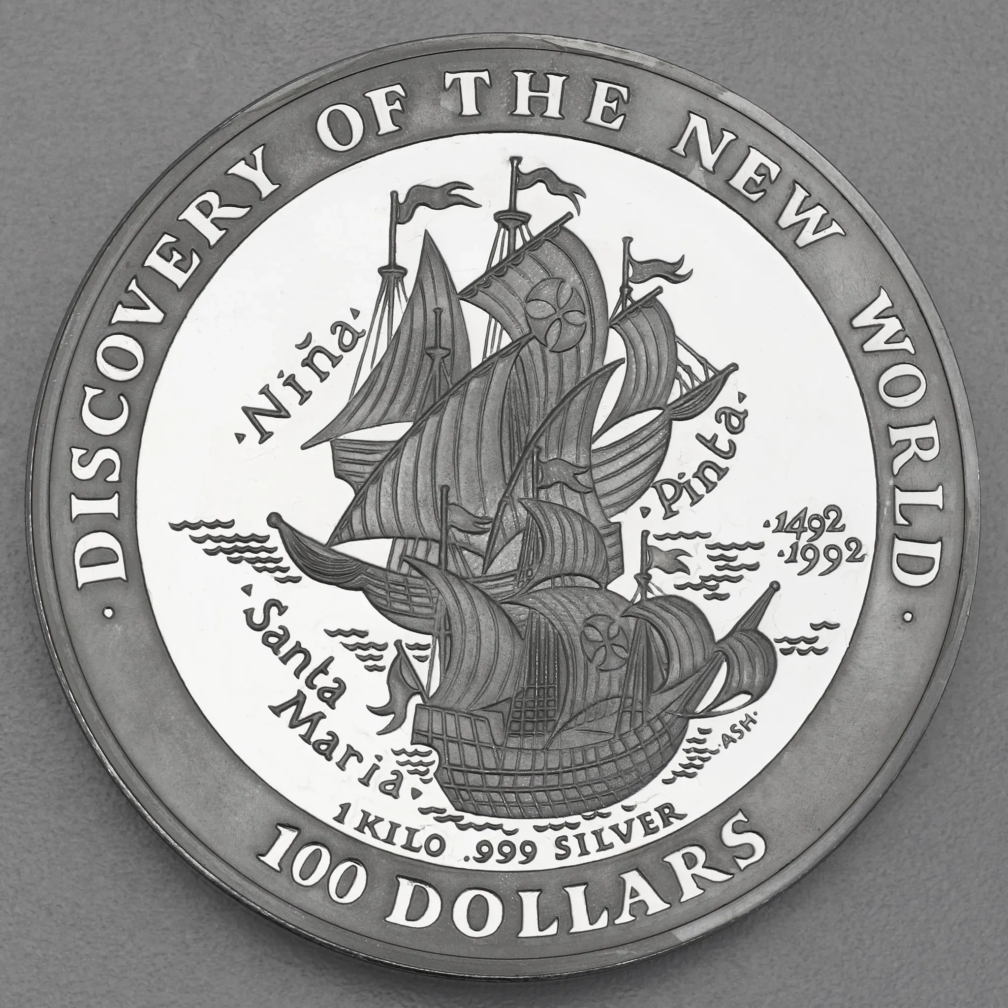 Silbermünze 1kg Christoph Kolumbus 1992 Entdeckung der neuen Welt (Bahamas)