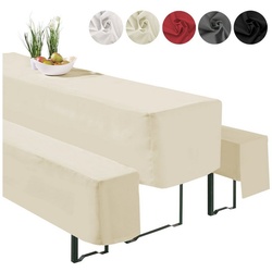 Hussen-Set Bierzeltgarnitur Husse 3-teilig Garten Tischdeko, heimtexland, 2 Bierbankhussen und 1 Biertischhusse, Deko-Set Hochzeit Gartenparty beige