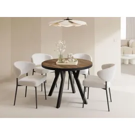 WFL GROUP Esstisch Rund Groß XXL Ausziehbar im Loft-Stil – 100 bis 300 cm – Extra Lang Ausziehtisch mit Schwarzen Holzbeinen, Industrieller Tisch für 5... - Braun