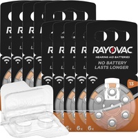 60x Rayovac Acoustic Special orange 13 Hörgerätebatterien (10x 6er Blister) + Aufbewahrungsbox für 2 Hörgerätebatterien