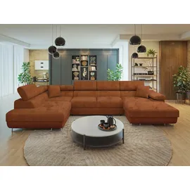 Mirjan24 Wohnlandschaft Torezio Bis, mit Bettkasten und Schlaffunktion, Einstellbare Kopfstützen, 346x203x70-90 cm (Farbe: Flow ... - Braun
