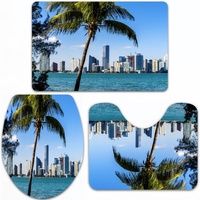 URSOPET Badteppich-Set 3-teilige, rutschfeste,Leaf, Miami Downtown Skyline tagsüber mit Biscayne Bay,rutschfeste Badematte, U-förmiger Konturteppich und Toilettendeckel