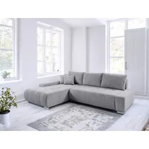 Fun Möbel Ecksofa Sofa mit Schlaffunktion VOGAR Stoff Poso Hellgrau Ottomane Links - Grau