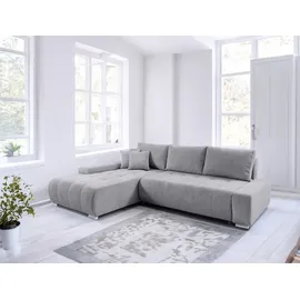 Fun Möbel Ecksofa Sofa mit Schlaffunktion VOGAR Stoff Poso Hellgrau Ottomane Links - Grau