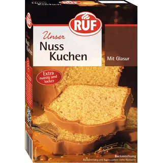 RUF Nusskuchen, Backmischung mit schneller und einfacher Zubereitung, nussig und locker mit Glasur, als Grundlage für Rüblikuchen, vegan, 1 x 520g