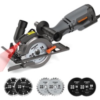 DOVAMAN Mini Kreissäge, 710 W 115mm Handkreissäge mit Laser, 3500rpm, Metall-Hilfsgriff, 43 mm (90°), 29 mm (45°) Schnitttiefe, 6 Sägeblätter, ideal für Holz, Weichmetall, Kunststoff, Fliesen–MCS01A