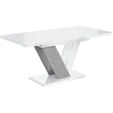 altdecor Esstisch Weiß Hochglanz, Grau, Holzwerkstoff, Rechteckig,Rechteckig, Bodenplatte, 80x75x120 cm, Esszimmer, Tische, Esstische