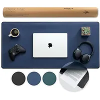 Nordik Schreibtischunterlage aus Filz und Leder – Mitternachtsblau – 89 x 43 cm – Schreibtischunterlage aus Filz und Leder mit Dokumentenfach – Große Computerunterlage für Schreibtisch und Tastatur