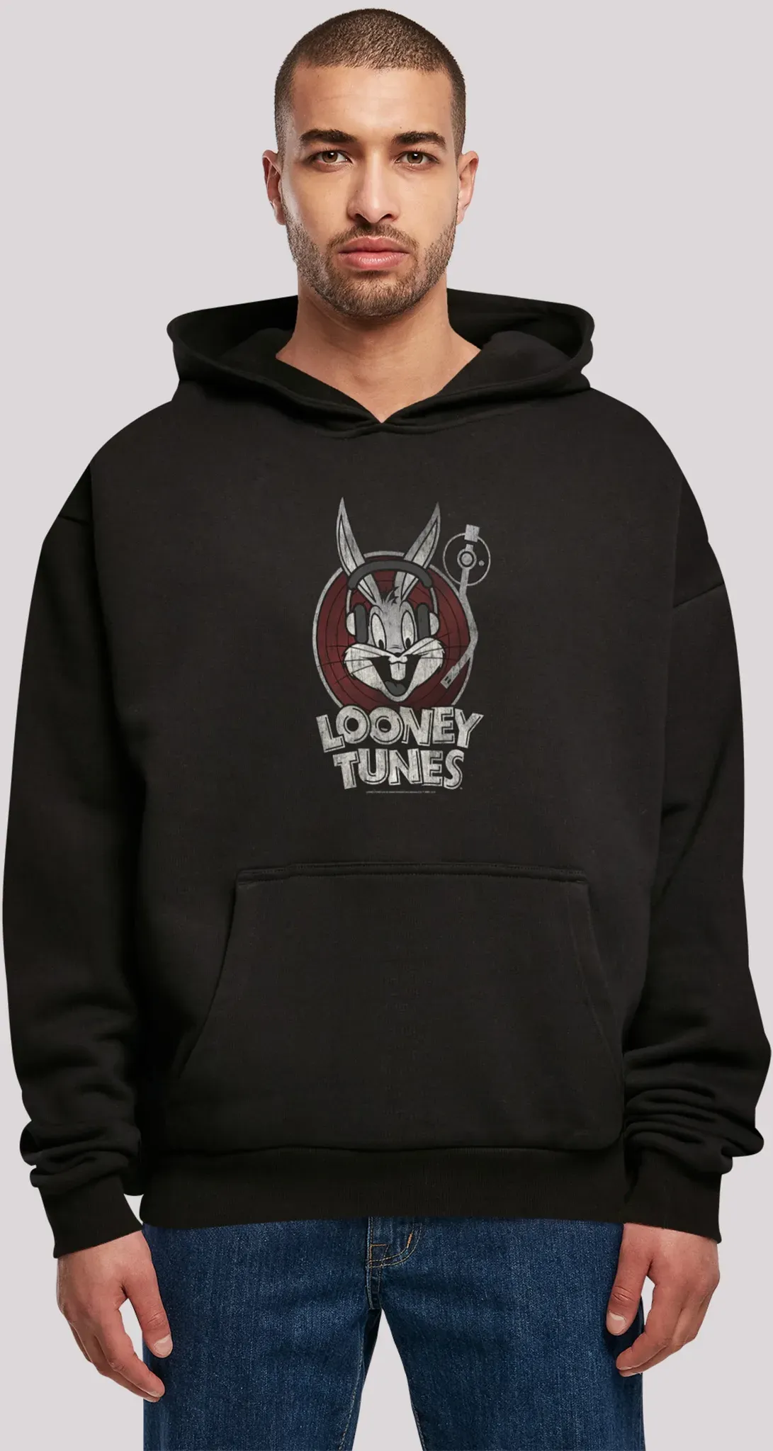 Sweatshirt F4NT4STIC "Looney Tunes Bugs Bunny Ultra Heavy Oversize", Herren, Gr. 3XL, schwarz, Obermaterial: 100% Baumwolle, casual, oversize, Langarm ohne Bündchen, Sweatshirts, Herren,Premium Merch,Oversize,Kapuzenpullover,Bedruckt