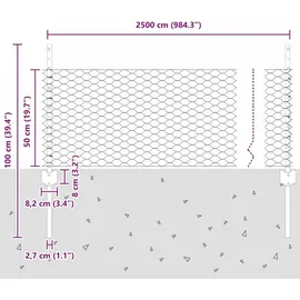 vidaXL Zaun mit Pfosten 0,5 x 25 m Grau/Stahl