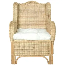 vidaXL Sessel mit Kissen Natur-Rattan und Leinen