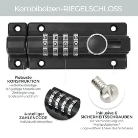 HMF Riegelschloss 3591-02, Türriegel mit 4-stelligem Zahlencode aus Zinklegierung, 12,2 x 4 x 4,8 cm, Schwarz