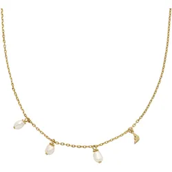 Kette mit Anhänger EMPORIO ARMANI "Schmuck Geschenk Metall, EGS3197710", gold (gelbgoldfarben, weiß), Halsketten, Damen, Metall-Perlen, L: 45cm B: 1mm, Metall, Perlen, mit Süßwasserzuchtperle, B:1mm