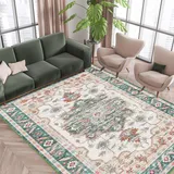 Vamcheer Teppich Wohnzimmer Teppich Vintage-Kurzflor Outdoor Teppich, Flauschig Schlafzimmer Teppich Weich Esszimmer Teppich, Waschbarer Teppiche, rutschfest Kunstwolle Teppich, 160x230 cm, Grün