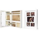 levandeo Schmuckschrank Weiß H45cm Bilderrahmen 5 Fotos MDF Holz Schmuckkasten Spiegel Wanddeko Spiegelschrank Schmuckaufbewahrung Organizer Ketten Ringe Ohrringe