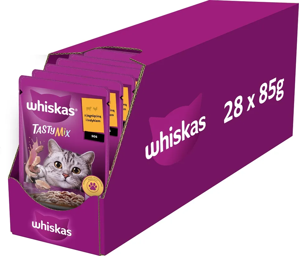 WHISKAS Adult 28x85g Nassfutter für ausgewachsene Katzen in Sauce mit Lamm und Pute