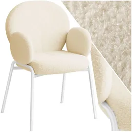 Tectake Stuhl, gepolstert mit Bouclé-Bezug, runde Stahlbeine, Belastbarkeit 120 kg, 61,5 x 62 x 90 cm