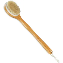 Relaxdays Rückenbürste, Duschbürste aus Bambus, langer Stiel, 40 cm, Naturborsten, zum Waschen u. Massieren, natur/creme