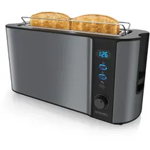 Arendo Toaster Langschlitz für 2 Scheiben, 1000 W, Brötchenaufsatz, Wärmeisoliert, Display, grau
