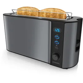 Arendo Toaster Langschlitz für 2 Scheiben, 1000 W, Brötchenaufsatz, Wärmeisoliert, Display, grau