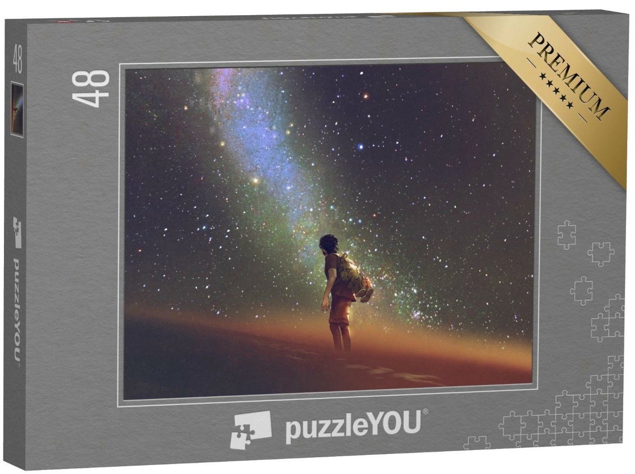 puzzleYOU Puzzle Ein junger Mann blickt in den Nachthimmel, 48 Puzzleteile, puzzleYOU-Kollektionen Astronomie