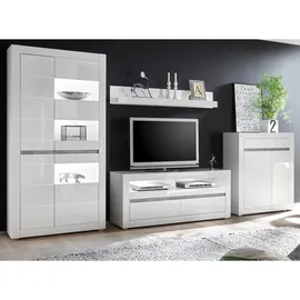 furn.design Kommode weiß Hochglanz grau Stone Design Wohnzimmerschrank Esszimmerschrank Anrichte 100 x 112 cm - Weiß, Grau