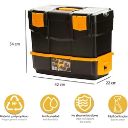 ArtPlast Werkzeugkiste L 420 x B 220 x H 340 mm mit 2 Organisatoren + Ablage + Fach für Elektrowerkzeuge