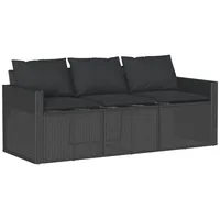 vidaXL Gartensofa mit Kissen 3-Sitzer Schwarz Poly Rattan