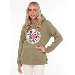 Hoodie, mit "Wild at Heart"-Aufdruck und Bindebänder in Leo-Optik, Gr. S/M, khaki, , 95526832-S