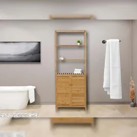 Mendler Hochschrank HWC-B18, Badschrank Badregal Schrank Regal, 2 Türen 4 Regalböden Bambus MDF FSC®-zertifiziert 168x64x33cm