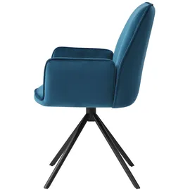 Mendler 6er-Set Esszimmerstuhl HWC-G67, Küchenstuhl Armlehne, drehbar Auto-Position, Samt türkis-blau, Beine schwarz
