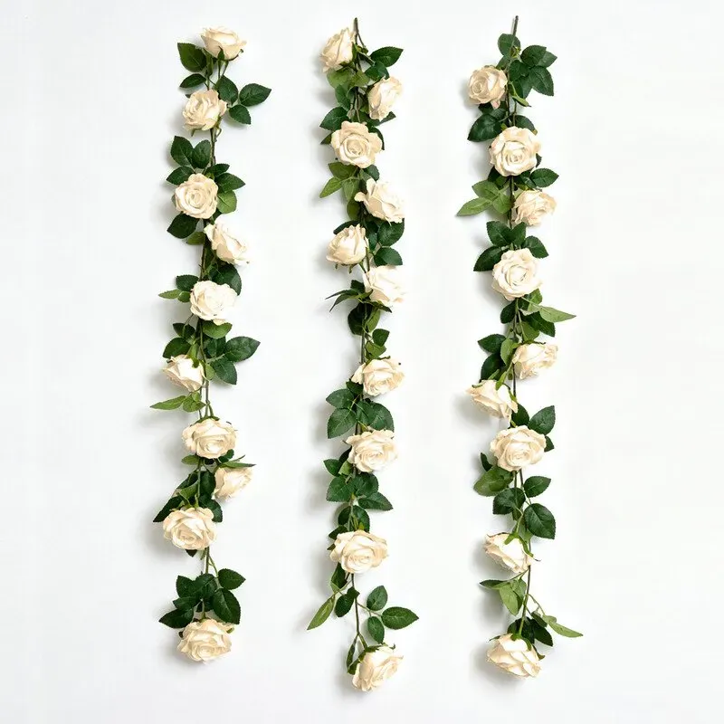 【3 € Rabatt ab 10 €】Wei's moment 3er-Pack (2 Meter) künstliche Blumenkette, Champagner-Pfingstrose, Rosenkette, Seidenblumenkette, künstliche Blumenkette, Rosen-Hängekette für Hochzeit & Heimdekoration