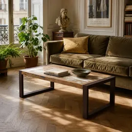 LAKSHMI-indisches-moebelhaus.de Couchtisch Retro Beige Mangoholz 110 x 45 x 60 cm