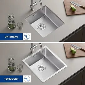 CECIPA Edelstahl Einbauspüle Küchenspüle Rechteck Spülbecken 40X44cm Eckig Spüle mit Abtropffläche - Silber