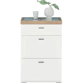 Set One by Musterring Highboard "Lancaster Dielen", weiß (weiß matt mit eiche artisan), B:60,7cm H:91cm T:36,9cm, SET ONE BY MUSTERRING, Sideboards, Highboard, inklusive LED-Beleuchtung, in 2 Farben erhältlich, B 61 x H 91 cm