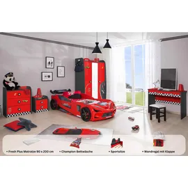 Aileenstore Kinderzimmer komplett Set Autobett Rio 5 teilig Rot