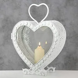 Laterne Herz weiß Windlicht zum Aufhängen Windlicht Metall Glasfenster Hochzeit H 35 cm