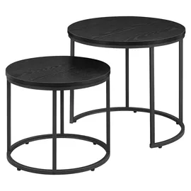 home collective Couchtisch 2er Set Rund Beistelltisch Loft Design 2 in 1 Verschachtelung kratzfeste Oberfläche, Wohnzimmer Marmor Optik mit Schwarzen Beinen